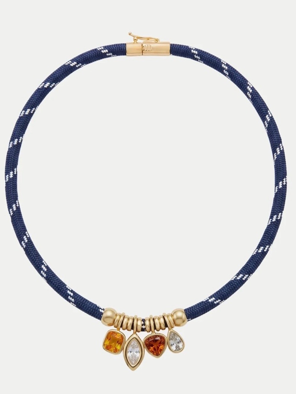 Veronica Beard Navy Cord Necklace with Gold and Amber Accents